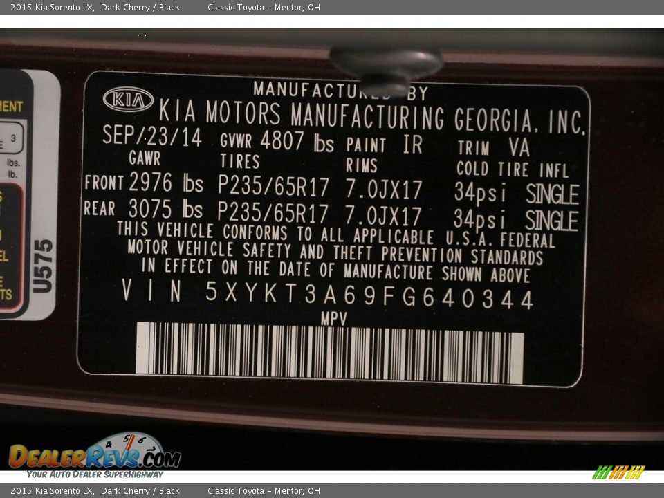 2015 Kia Sorento LX Dark Cherry / Black Photo #18