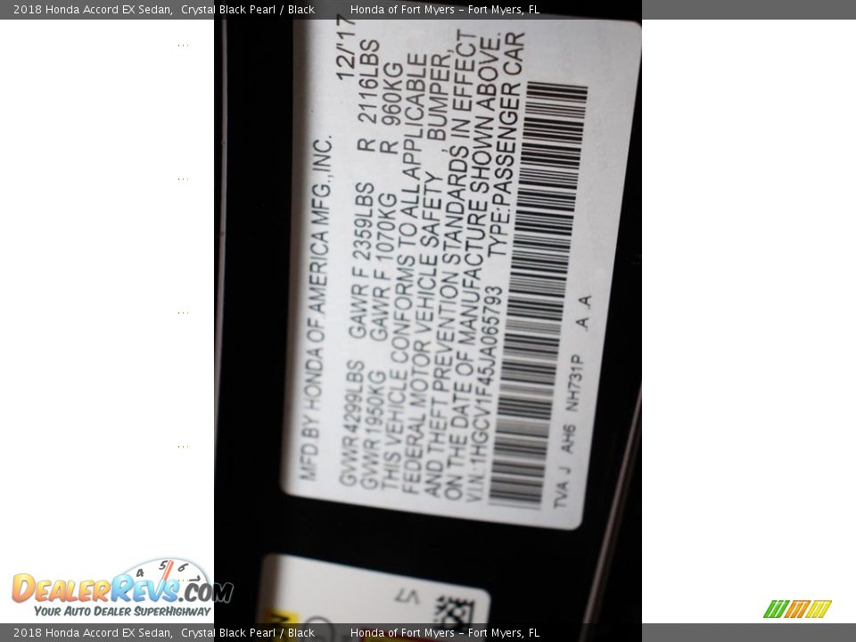 2018 Honda Accord EX Sedan Crystal Black Pearl / Black Photo #26