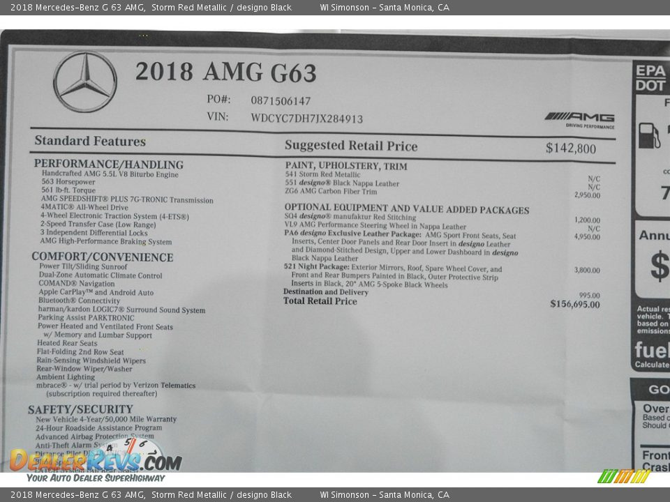 2018 Mercedes-Benz G 63 AMG Storm Red Metallic / designo Black Photo #13