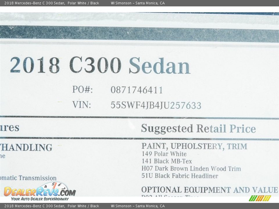 2018 Mercedes-Benz C 300 Sedan Polar White / Black Photo #10