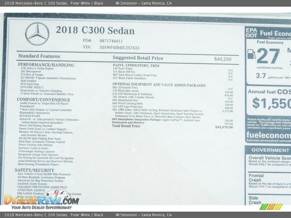2018 Mercedes-Benz C 300 Sedan Polar White / Black Photo #11