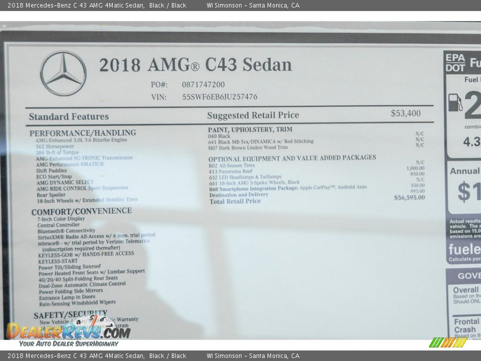 2018 Mercedes-Benz C 43 AMG 4Matic Sedan Window Sticker Photo #12