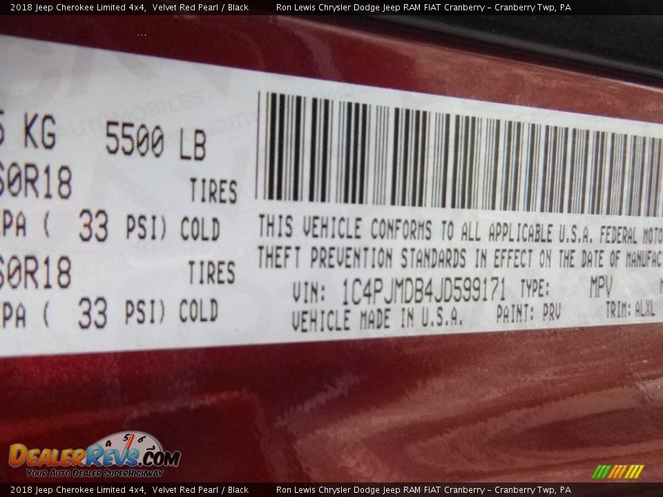 2018 Jeep Cherokee Limited 4x4 Velvet Red Pearl / Black Photo #14