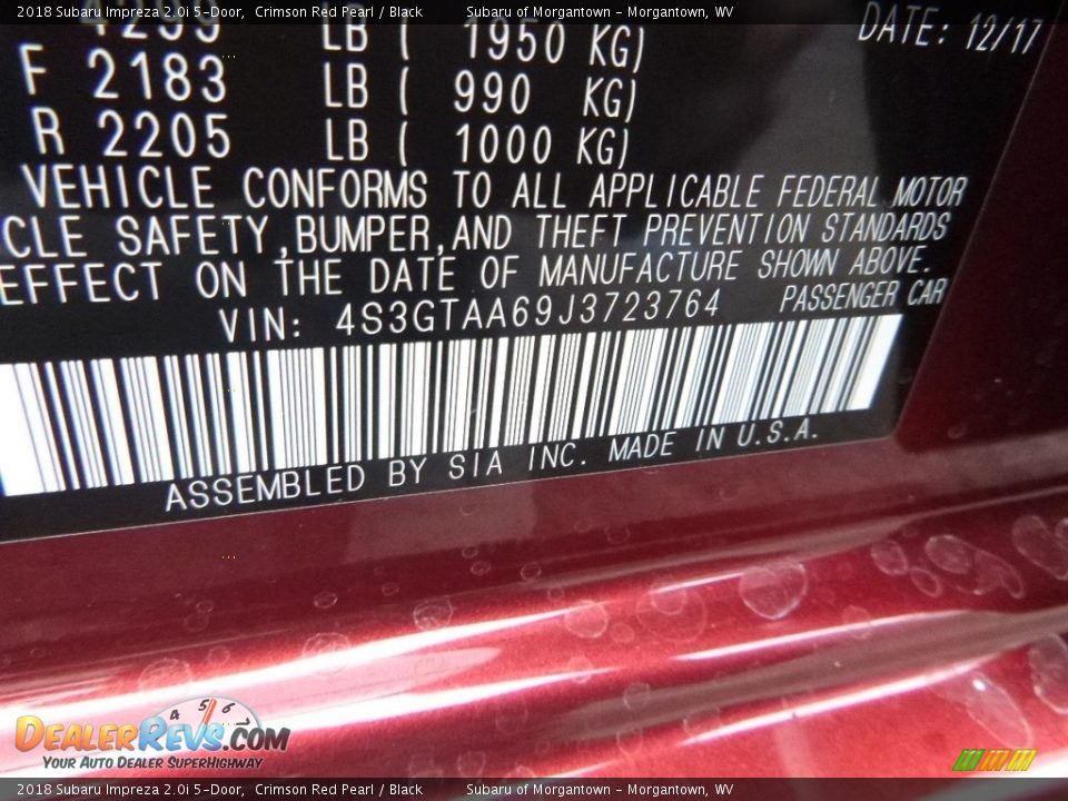 2018 Subaru Impreza 2.0i 5-Door Crimson Red Pearl / Black Photo #16