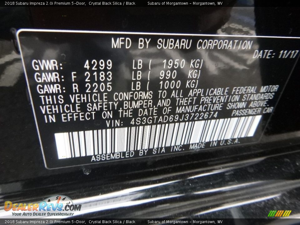 2018 Subaru Impreza 2.0i Premium 5-Door Crystal Black Silica / Black Photo #9
