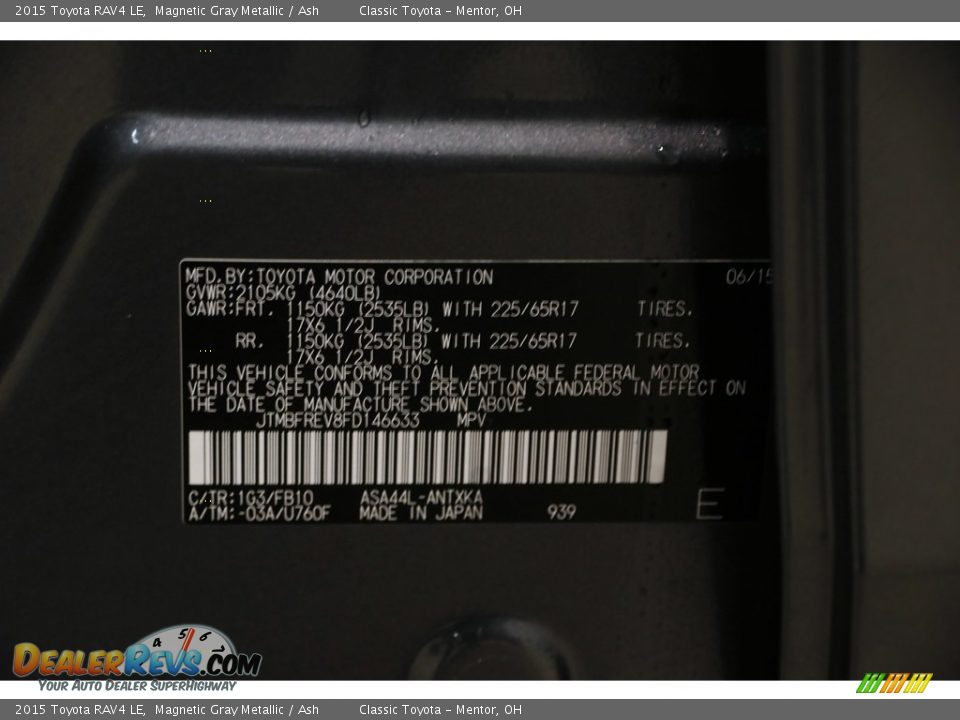 2015 Toyota RAV4 LE Magnetic Gray Metallic / Ash Photo #17