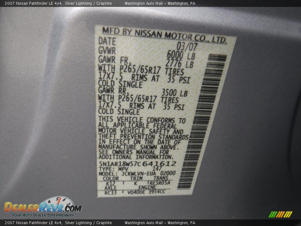 2007 Nissan Pathfinder LE 4x4 Silver Lightning / Graphite Photo #29