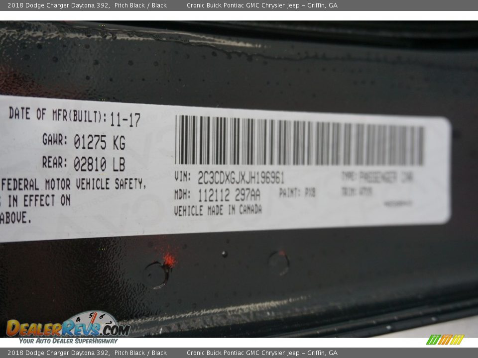 2018 Dodge Charger Daytona 392 Pitch Black / Black Photo #16