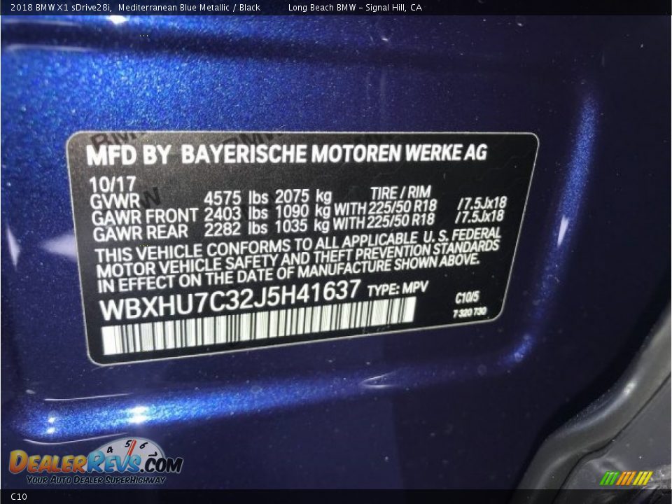 BMW Color Code C10 Mediterranean Blue Metallic