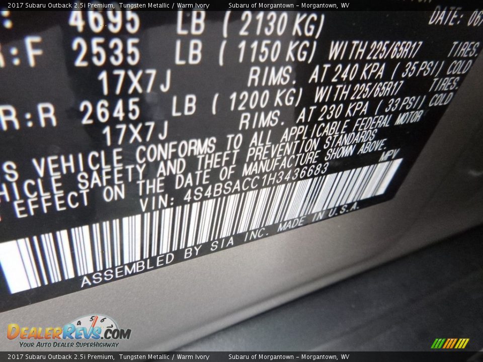 2017 Subaru Outback 2.5i Premium Tungsten Metallic / Warm Ivory Photo #18