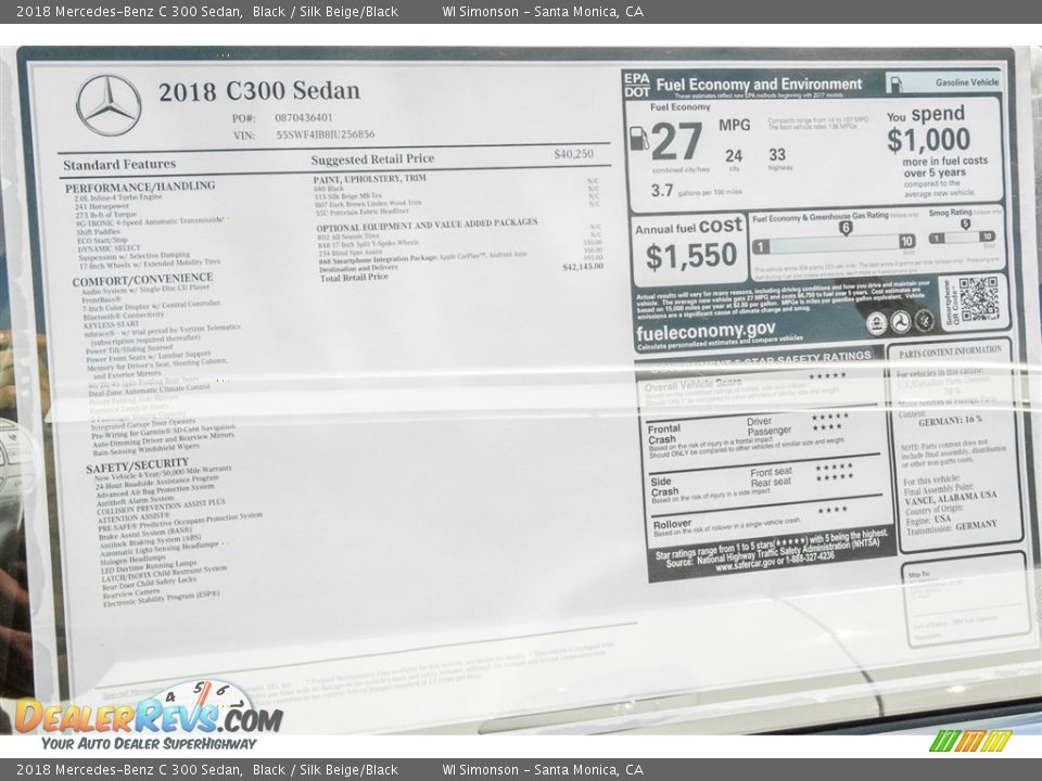 2018 Mercedes-Benz C 300 Sedan Black / Silk Beige/Black Photo #11