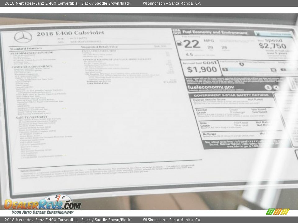 2018 Mercedes-Benz E 400 Convertible Black / Saddle Brown/Black Photo #11