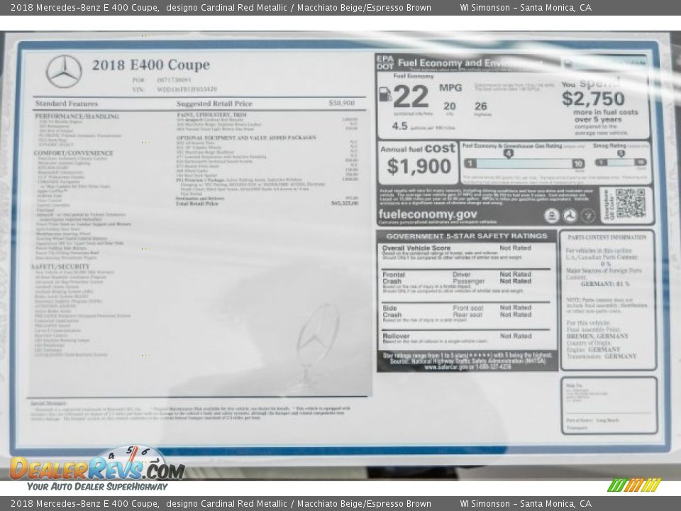 2018 Mercedes-Benz E 400 Coupe designo Cardinal Red Metallic / Macchiato Beige/Espresso Brown Photo #11