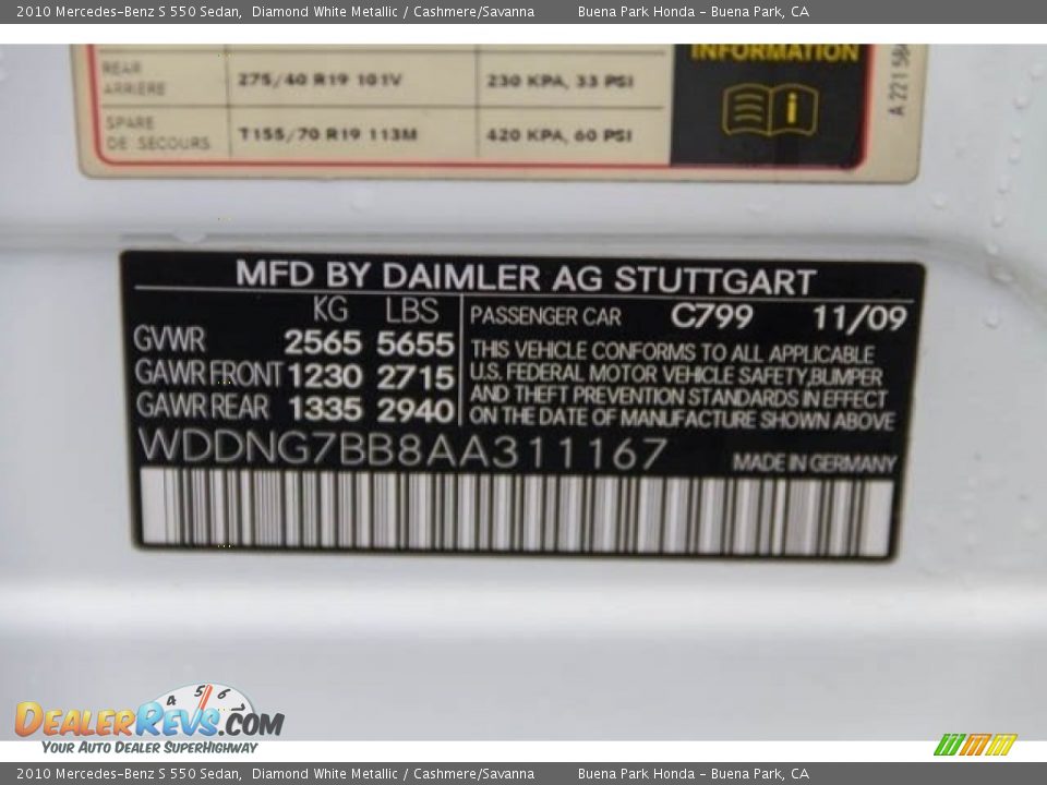 2010 Mercedes-Benz S 550 Sedan Diamond White Metallic / Cashmere/Savanna Photo #31