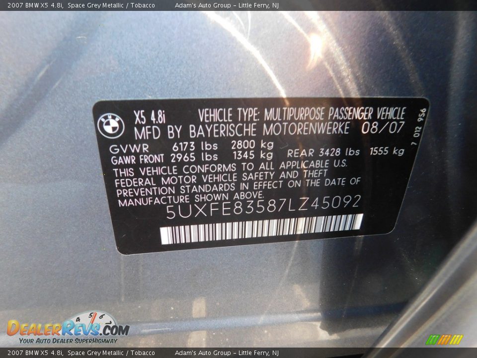2007 BMW X5 4.8i Space Grey Metallic / Tobacco Photo #24