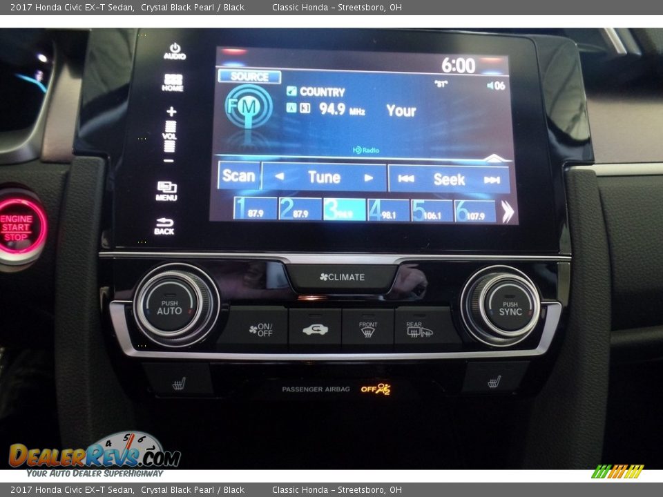 2017 Honda Civic EX-T Sedan Crystal Black Pearl / Black Photo #12