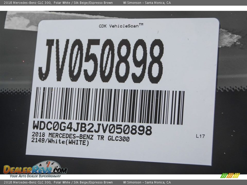 2018 Mercedes-Benz GLC 300 Polar White / Silk Beige/Espresso Brown Photo #10