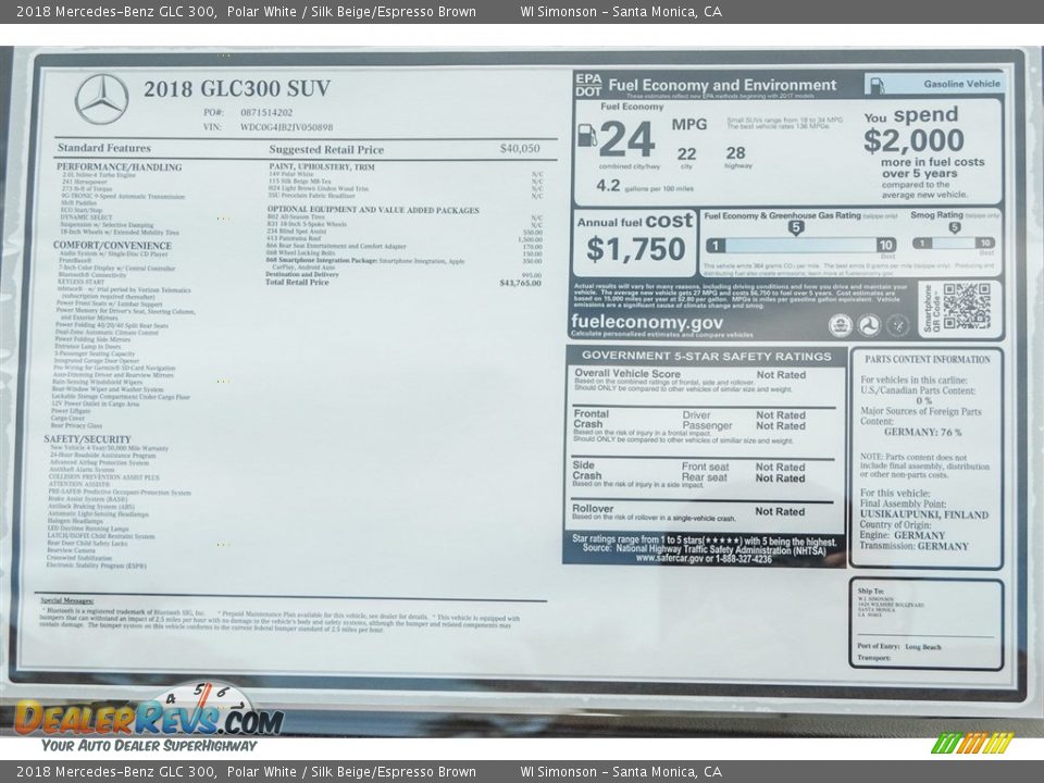 2018 Mercedes-Benz GLC 300 Polar White / Silk Beige/Espresso Brown Photo #11