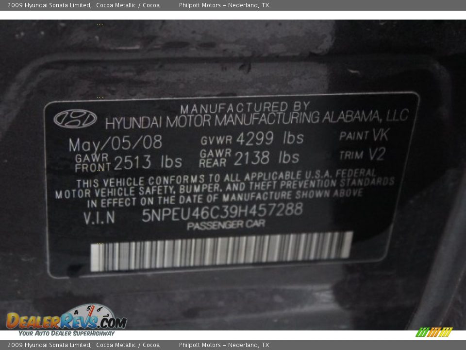 2009 Hyundai Sonata Limited Cocoa Metallic / Cocoa Photo #31