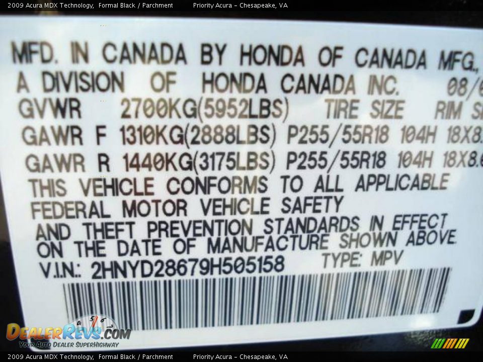 2009 Acura MDX Technology Formal Black / Parchment Photo #30