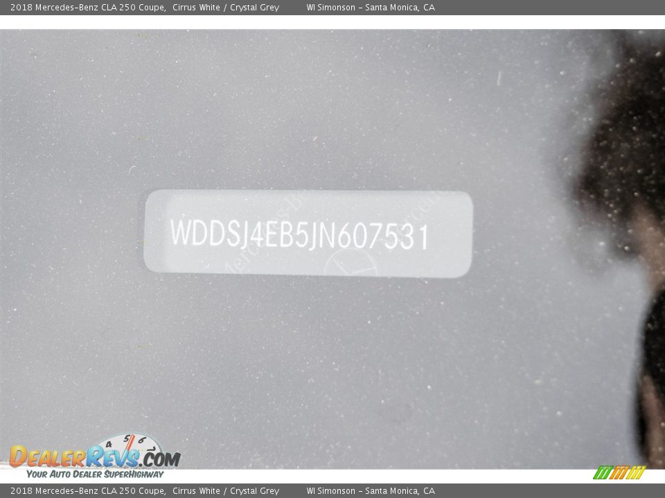 2018 Mercedes-Benz CLA 250 Coupe Cirrus White / Crystal Grey Photo #10