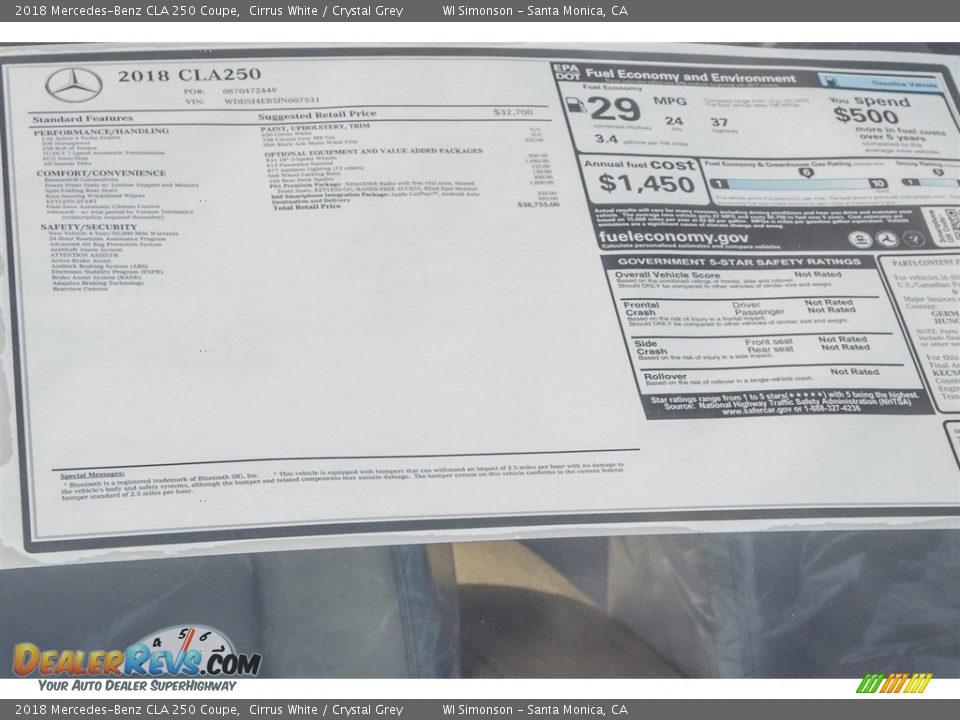 2018 Mercedes-Benz CLA 250 Coupe Cirrus White / Crystal Grey Photo #11