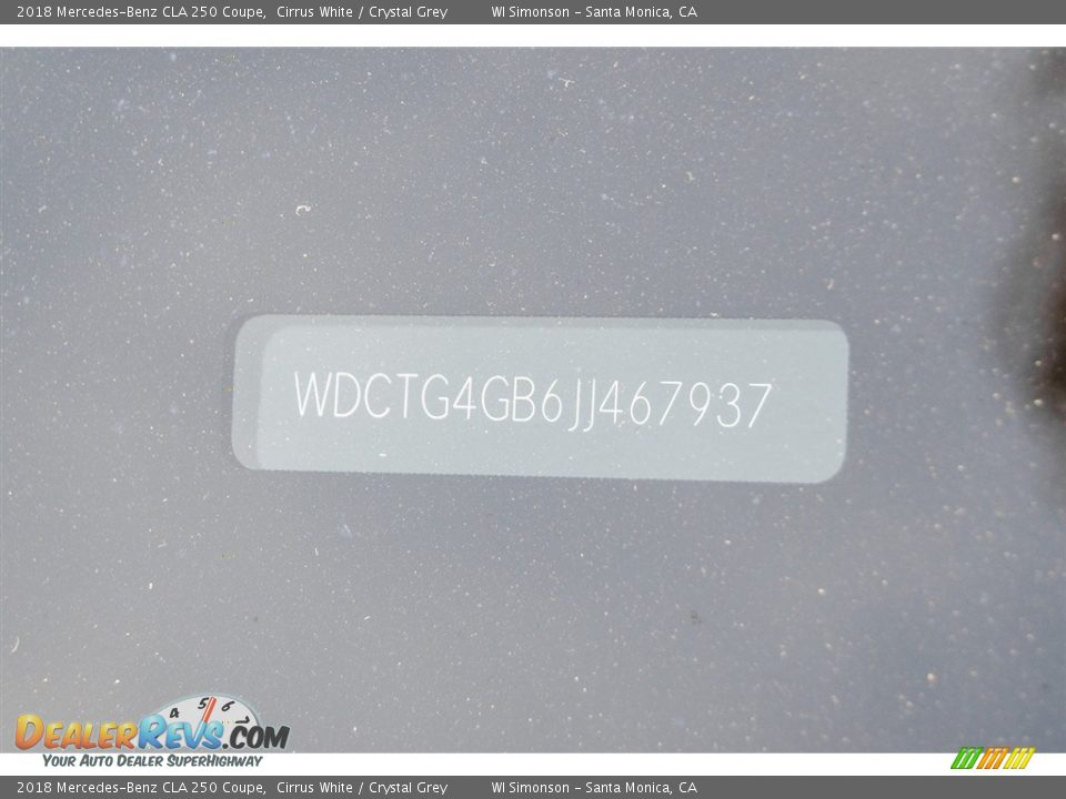 2018 Mercedes-Benz CLA 250 Coupe Cirrus White / Crystal Grey Photo #22