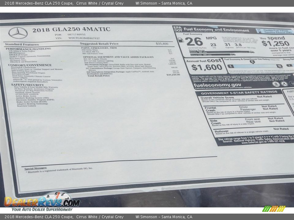 2018 Mercedes-Benz CLA 250 Coupe Cirrus White / Crystal Grey Photo #23