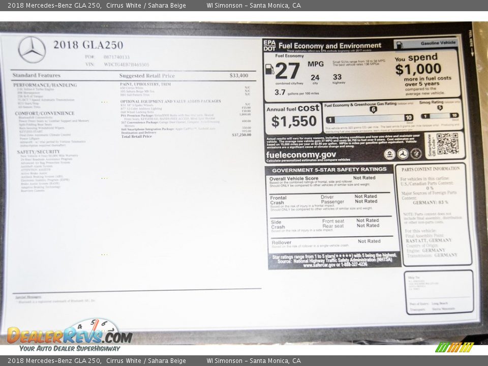 2018 Mercedes-Benz GLA 250 Cirrus White / Sahara Beige Photo #11