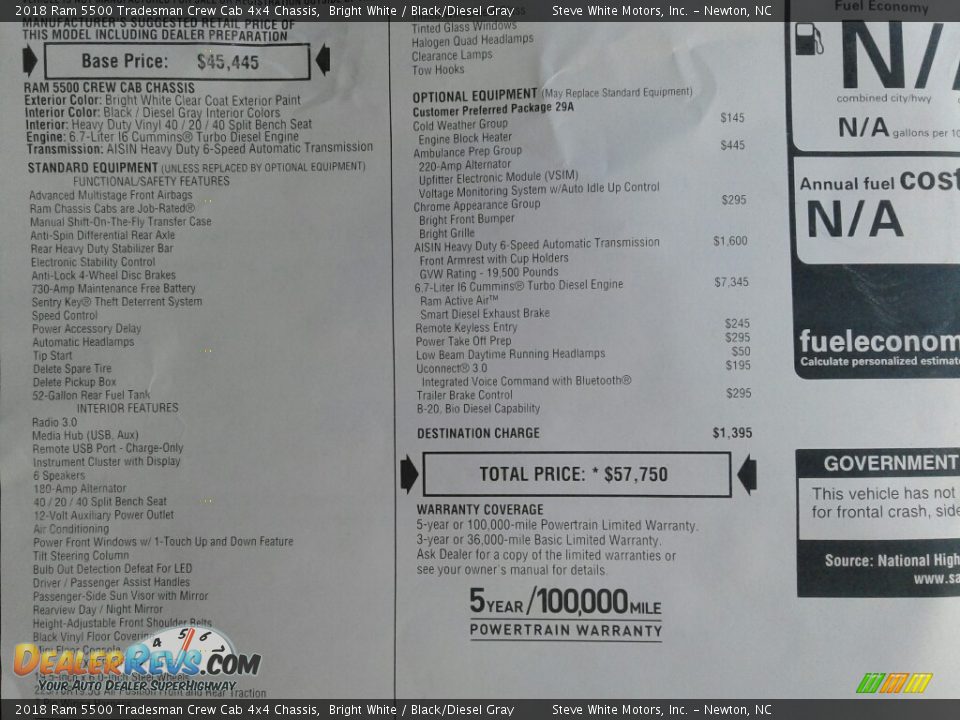 2018 Ram 5500 Tradesman Crew Cab 4x4 Chassis Bright White / Black/Diesel Gray Photo #32