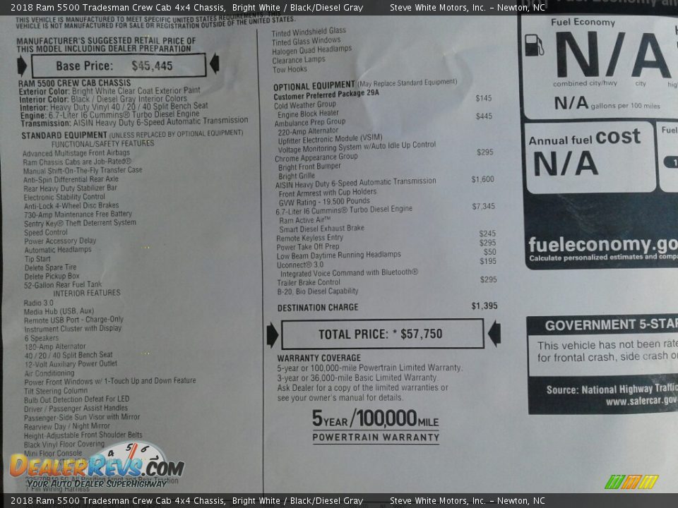 2018 Ram 5500 Tradesman Crew Cab 4x4 Chassis Bright White / Black/Diesel Gray Photo #33