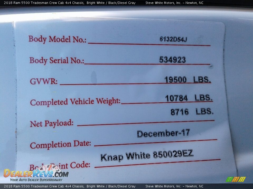 2018 Ram 5500 Tradesman Crew Cab 4x4 Chassis Bright White / Black/Diesel Gray Photo #36