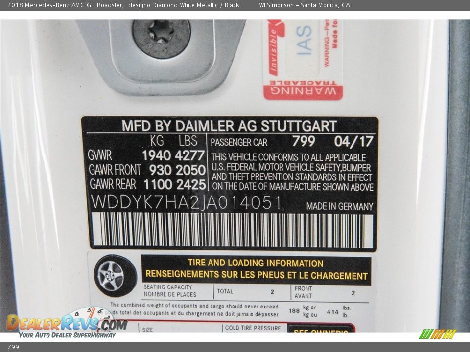 Mercedes-Benz Color Code 799 designo Diamond White Metallic