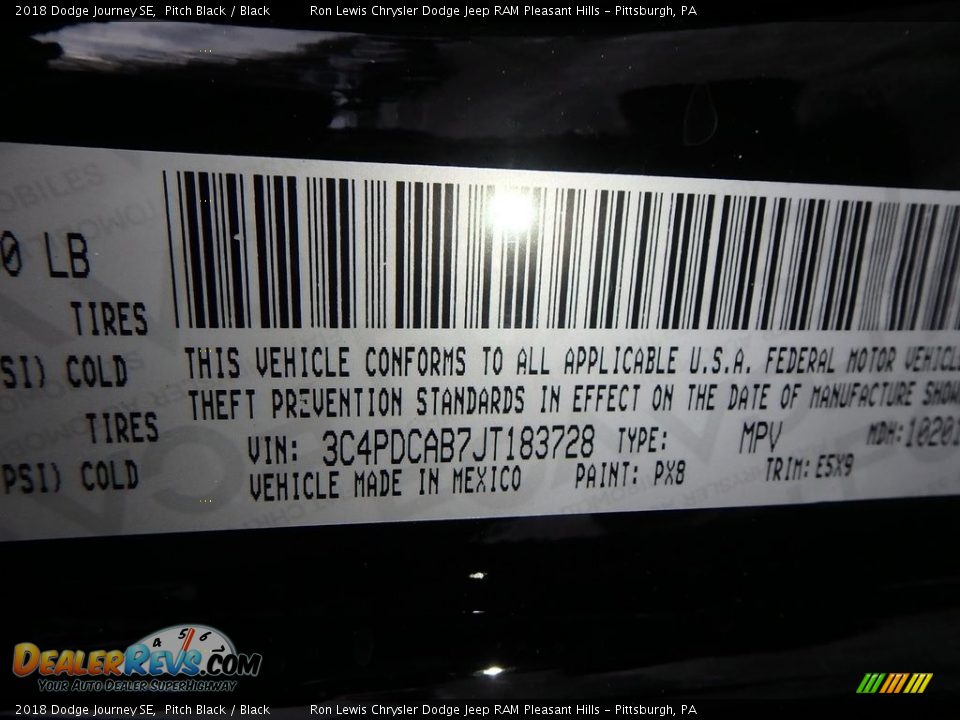 2018 Dodge Journey SE Pitch Black / Black Photo #14