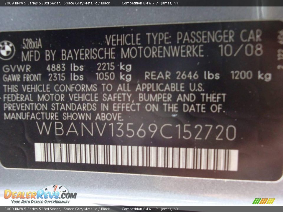 2009 BMW 5 Series 528xi Sedan Space Grey Metallic / Black Photo #15