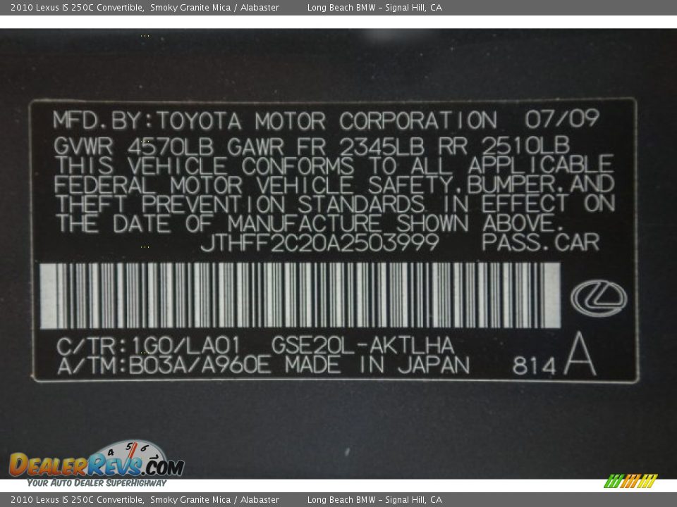2010 Lexus IS 250C Convertible Smoky Granite Mica / Alabaster Photo #16