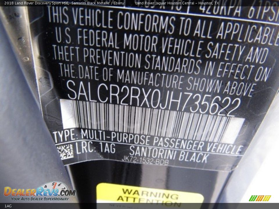 Land Rover Color Code 1AG Santorini Black Metallic