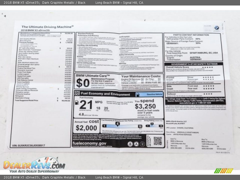 2018 BMW X5 sDrive35i Dark Graphite Metallic / Black Photo #10