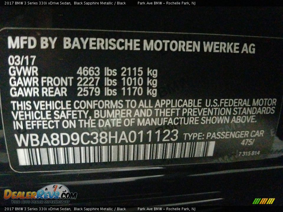 2017 BMW 3 Series 330i xDrive Sedan Black Sapphire Metallic / Black Photo #27