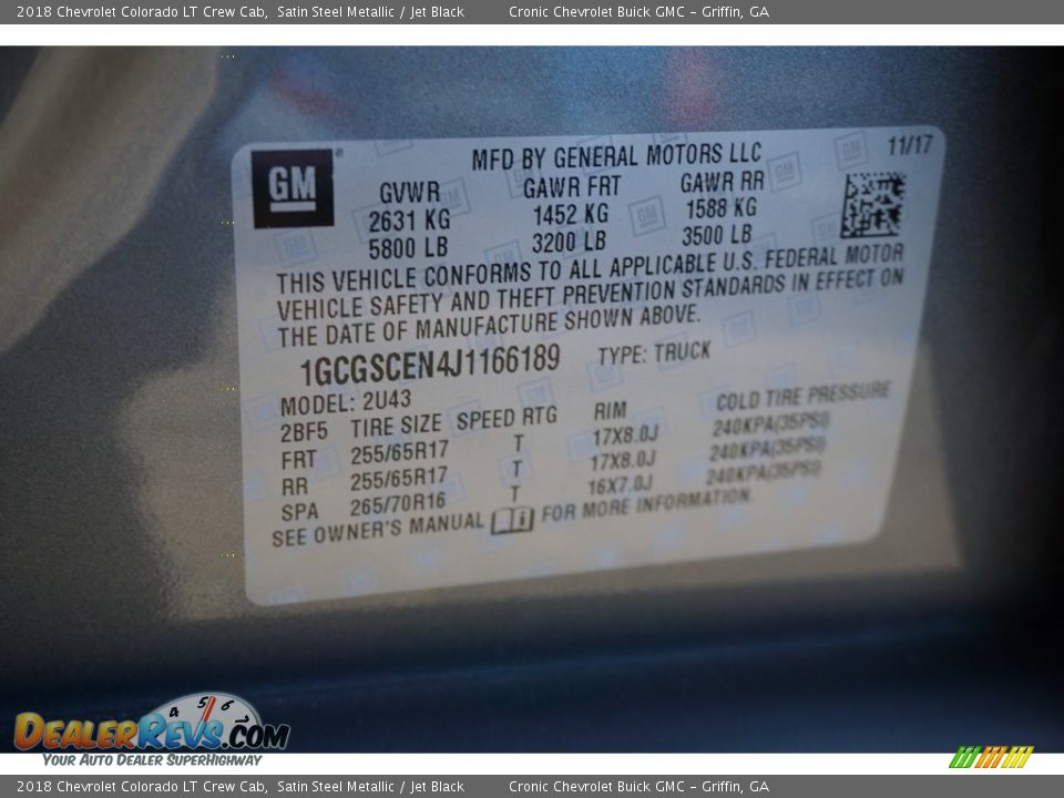 2018 Chevrolet Colorado LT Crew Cab Satin Steel Metallic / Jet Black Photo #12
