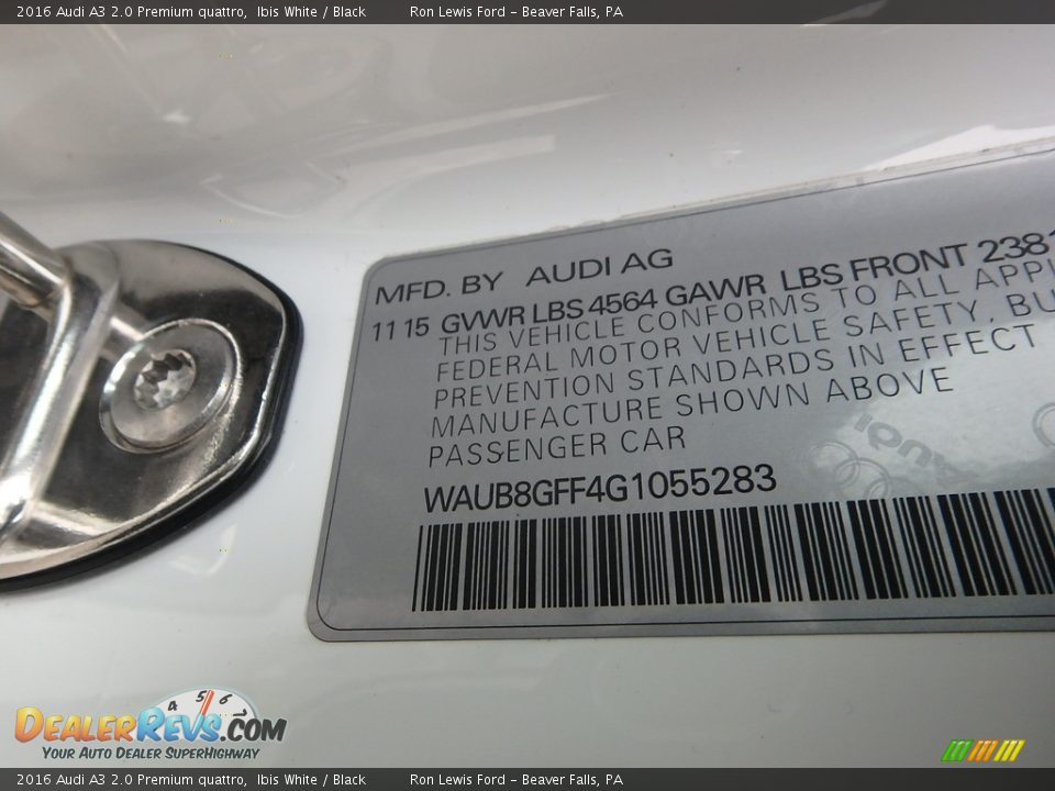 2016 Audi A3 2.0 Premium quattro Ibis White / Black Photo #15