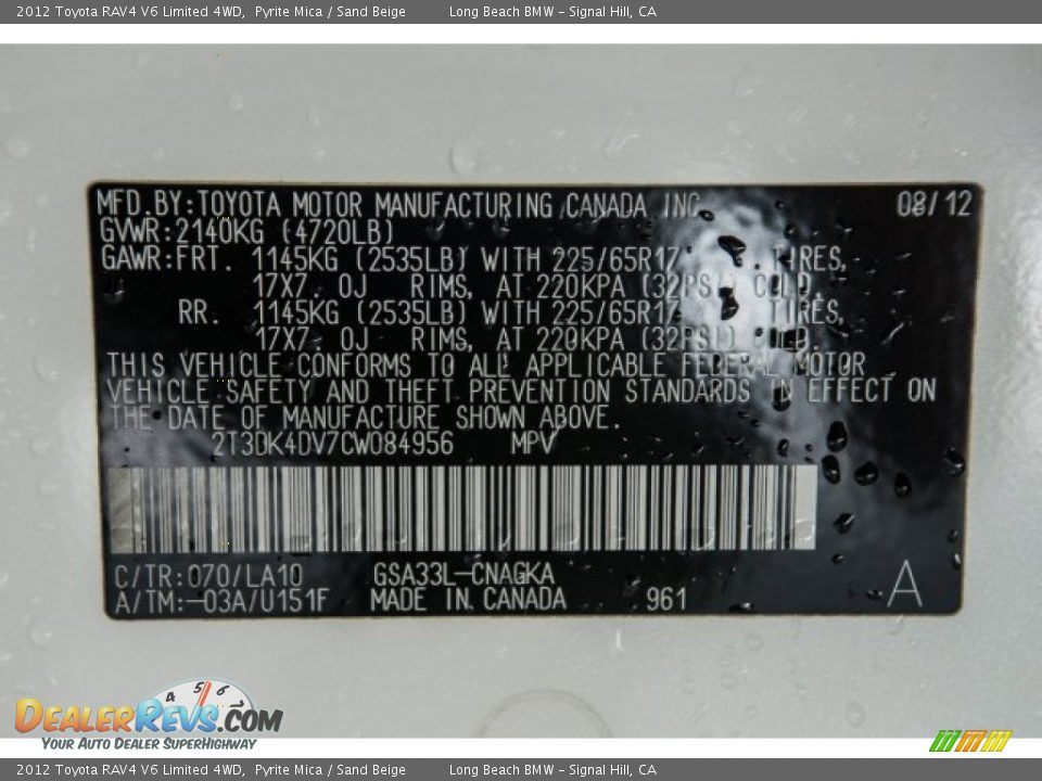 2012 Toyota RAV4 V6 Limited 4WD Pyrite Mica / Sand Beige Photo #16