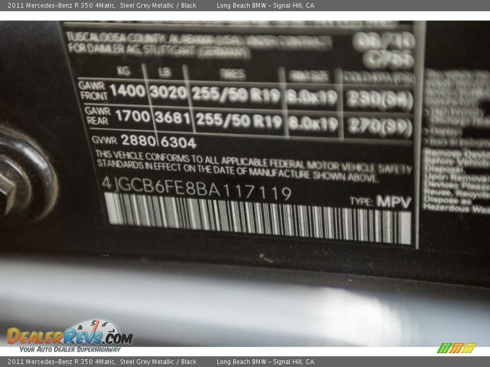 2011 Mercedes-Benz R 350 4Matic Steel Grey Metallic / Black Photo #17