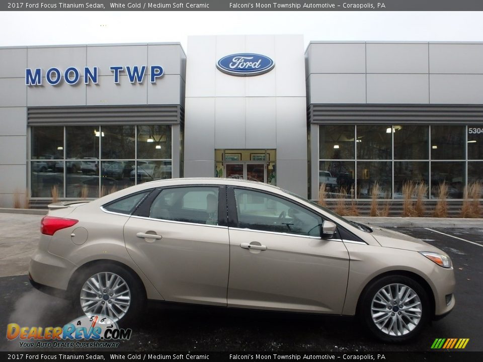 2017 Ford Focus Titanium Sedan White Gold / Medium Soft Ceramic Photo #1