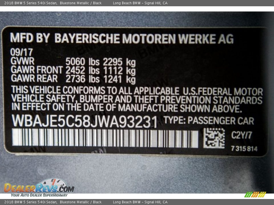 2018 BMW 5 Series 540i Sedan Bluestone Metallic / Black Photo #11