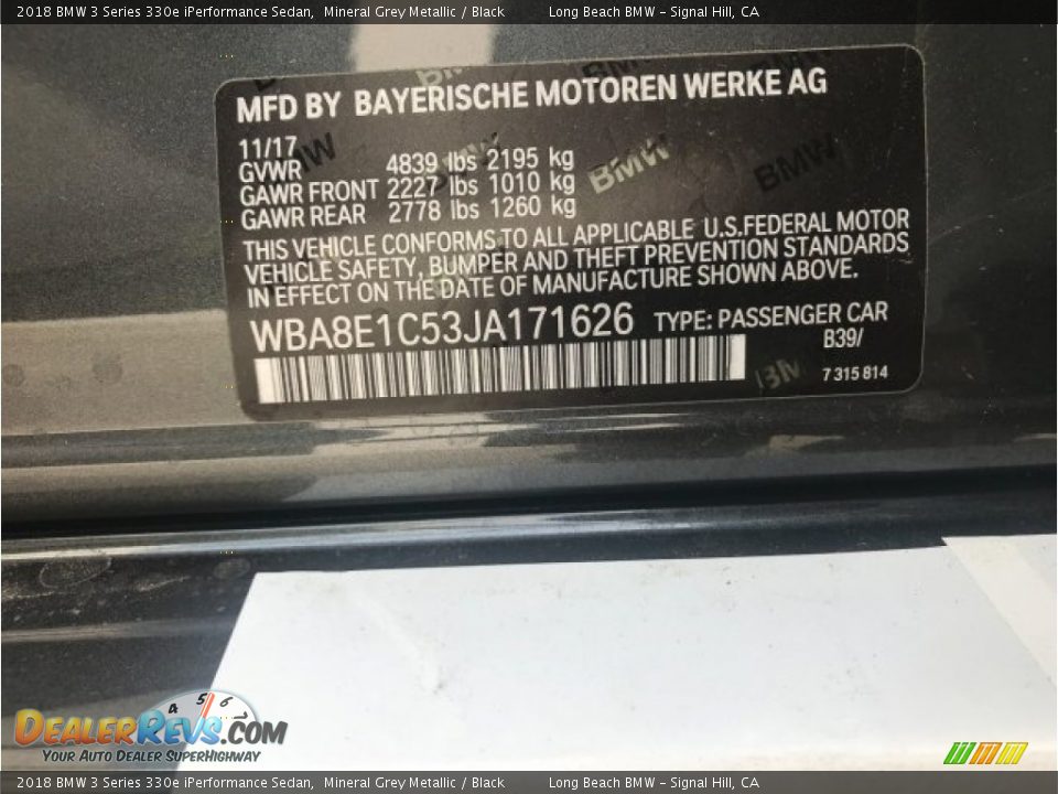 2018 BMW 3 Series 330e iPerformance Sedan Mineral Grey Metallic / Black Photo #12
