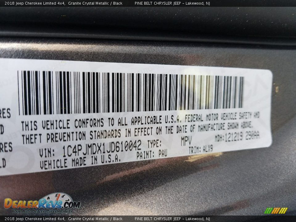 2018 Jeep Cherokee Limited 4x4 Granite Crystal Metallic / Black Photo #10