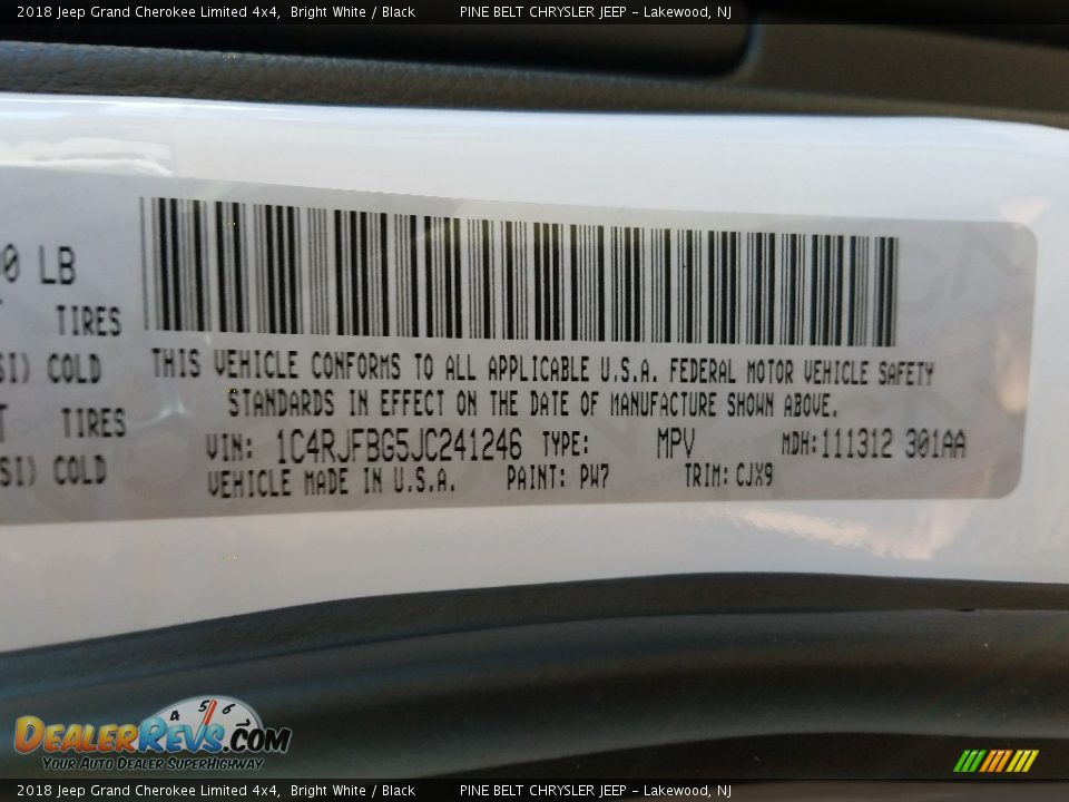 2018 Jeep Grand Cherokee Limited 4x4 Bright White / Black Photo #10