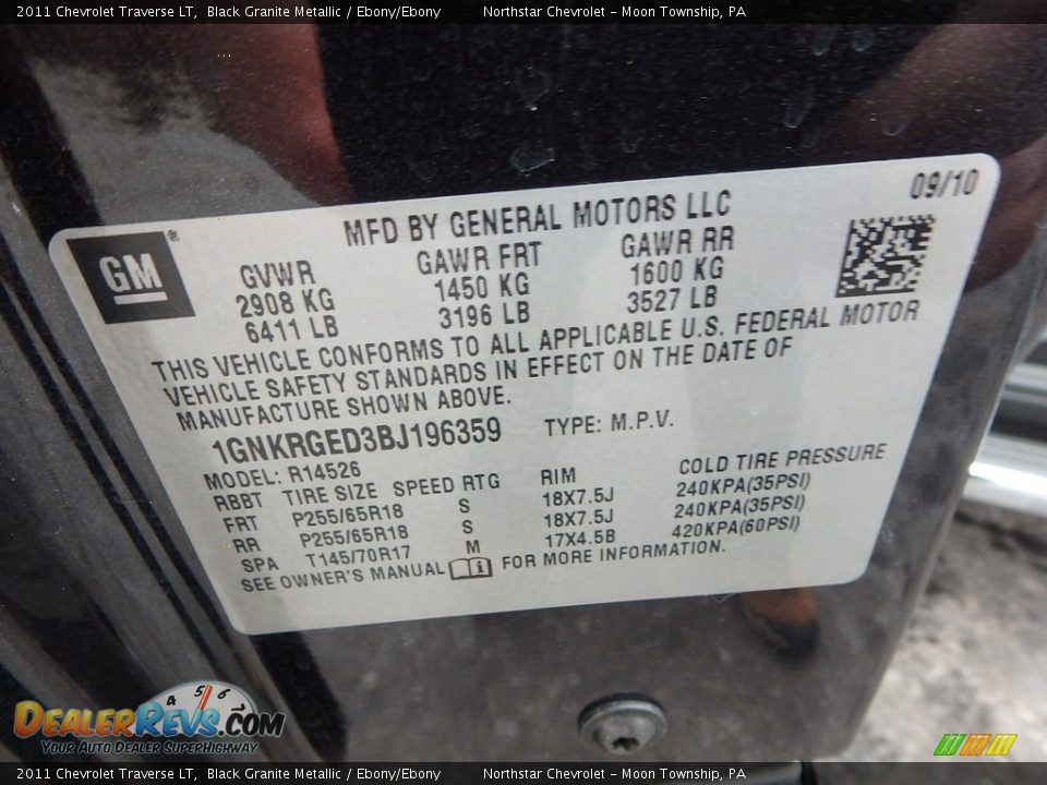 2011 Chevrolet Traverse LT Black Granite Metallic / Ebony/Ebony Photo #29