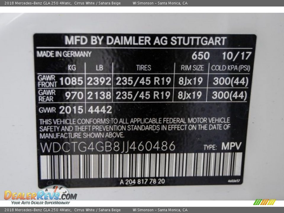 2018 Mercedes-Benz GLA 250 4Matic Cirrus White / Sahara Beige Photo #10